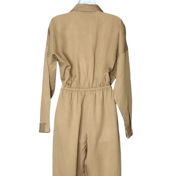 Revolve L'Academie Reed Jumpsuit Khaki Brown V Neck City Chic Tencel Linen NWOT - Picture 10 of 12
